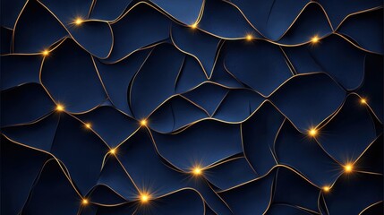 Poster - Elegant Deep Blue Fabric with Illuminating Lights and Curved Patterns