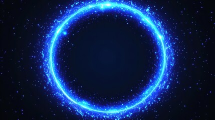 Poster - Bright Blue Circular Light Effect with Sparkling Particles in Dark Space