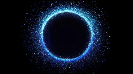 Poster - Bright Circular Ring of Blue Glittering Particles on Black Background
