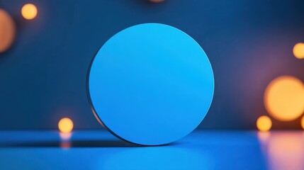 Poster - Round Blue Object on Table with Soft Blurred Background Lights