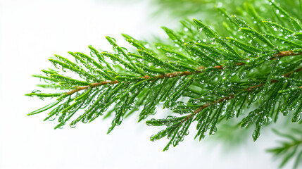 Aufkleber - Pine branch decorated with glimmering water droplets after a rain, showcasing nature's intricate beauty and resilience