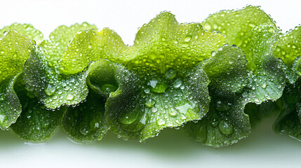 Aufkleber - Close-up of a bunch of fresh green leaves adorned with sparkling water droplets after a refreshing rain shower