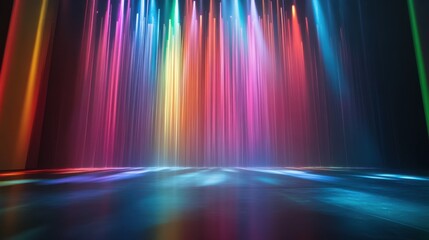 Poster - Colorful Light Beams Illuminating a Dark Stage in a Dramatic Setting