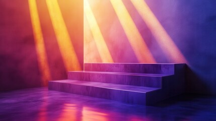 Poster - Dramatic Light and Color Showcase on Abstract Staircase Scene