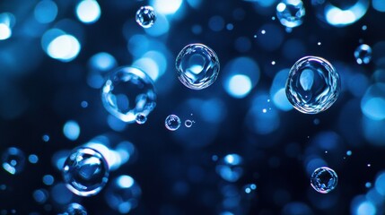 Aufkleber - Glowing gas bubbles create an enchanting underwater display in a serene blue environment at twilight. Generative AI