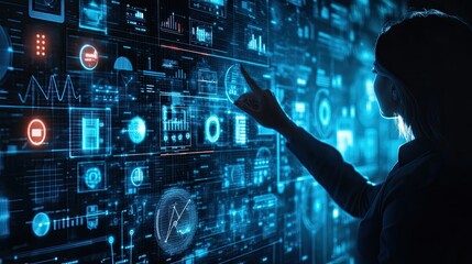 Poster - AI-driven workflow concept with an employee pointing at a digital task management board, optimizing efficiency.