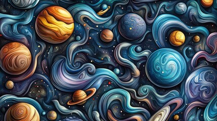 Wall Mural - Colorful Abstract Space Scene with Planets and Starry Background