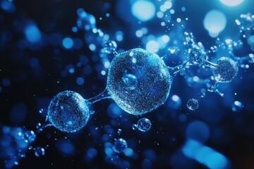 Leinwandbilder - Microscopic view of suspended gas particles in air showcasing vibrant blue color and unique formations. Generative AI