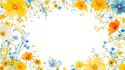 Aufkleber - Vibrant border of colorful flowers on a pristine white background creating a bright and cheerful atmosphere