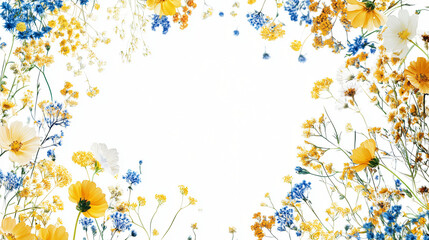 Aufkleber - A beautiful display of blue and yellow flowers surrounded by lush greenery against a soft background