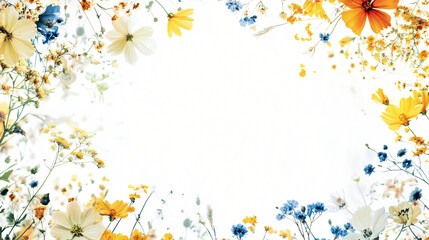 Aufkleber - Vibrant arrangement of colorful flowers on a clean white background creating a fresh and inviting atmosphere