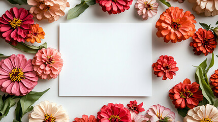 Aufkleber - A simple white paper surrounded by a rich arrangement of colorful flowers creating an inviting and lively scene