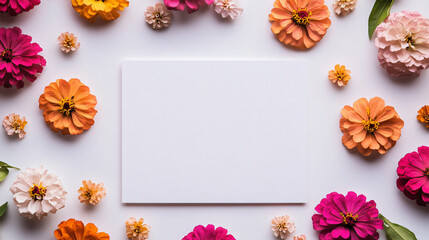 Aufkleber - Charming white square paper surrounded by a collection of bright flowers creating a delightful floral composition