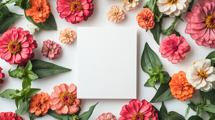 Aufkleber - Charming white paper surrounded by a colorful array of flowers creating a beautiful and inviting natural scene
