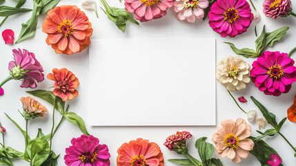 Aufkleber - White paper beautifully surrounded by a vibrant floral arrangement creating a cheerful and inviting natural display
