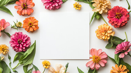 Aufkleber - White paper surrounded by a beautiful floral arrangement creating a colorful and attractive natural setting
