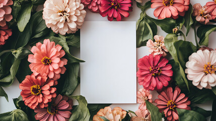 Aufkleber - Elegant white paper surrounded by beautiful flowers in a colorful arrangement creating a stunning visual display