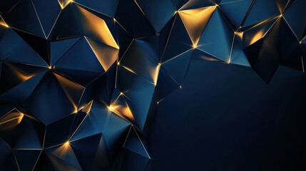 Poster - Geometric Blue and Gold Abstract Background with Triangular Shapes