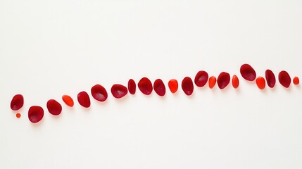Poster - Vibrant Red and Orange Petals Arranged in an Artistic Line on White