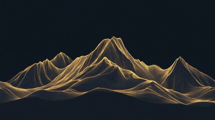 Aufkleber - Minimalist gold mountain illustration featuring fine line work on a dark background, exuding sophistication.