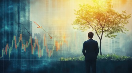 Poster - Professional investor watching a stock chart with a rising arrow and a growing tree, symbolizing wealth accumulation.