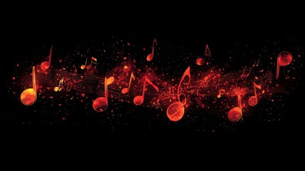 Poster - Vibrant Musical Notes in Red Color Splash on Black Background