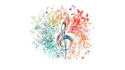 Poster - Vibrant Musical Notes and Colorful Floral Elements in Harmony