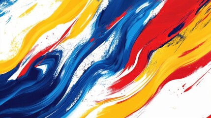 Poster - Vibrant Abstract Waves in Bold Colors of Red, Blue, Yellow and White