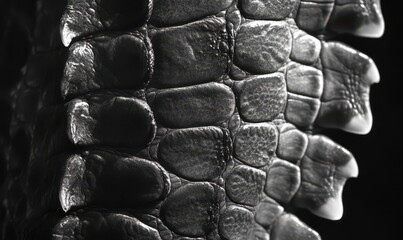 Poster - Close-Up View of Textured Scale Pattern on Crocodile Skin in High Contrast Monochrome Photography