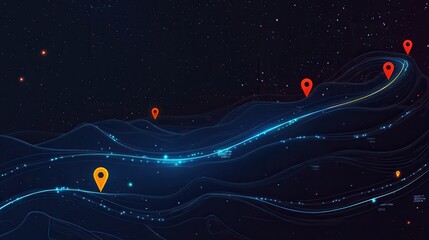 Poster - Abstract Digital Map with Bright Markers and Glowing Lines