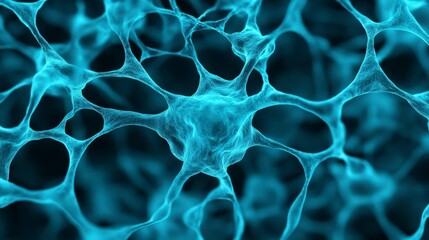 Poster - Blue Neon Cells Under Microscope with Intricate Network of Biological Structures