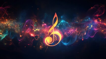 Poster - Vibrant Musical Note Against a Colorful Abstract Background