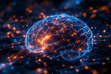 Poster - Abstract Visualization of Human Brain with Neural Connections and Glowing Lights