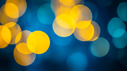 Poster - Abstract blue and yellow bokeh lights background image design blur glow soft warm cool dark gold teal