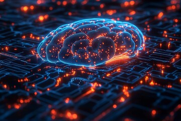 Poster - Vibrant Digital Brain Visualization Over Complex Network Architecture Background