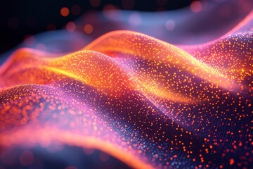 Poster - Colorful Waves with Glowing Particles Create Abstract Digital Beauty in Motion