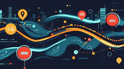 Poster - Abstract Digital Background Featuring Transportation Icons and Data Flow