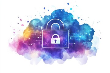 Poster - Abstract digital cloud with padlock representing data security and protection concept