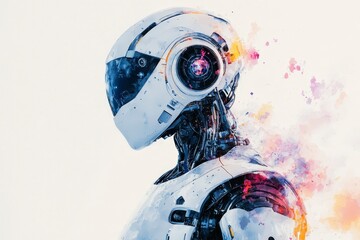 Poster - Futuristic Robot with Enhanced Features and Colorful Abstract Background