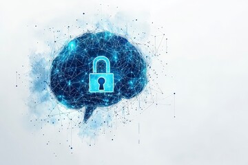 Poster - Digital Brain with Padlock Symbol Representing Concept of Data Protection and Security