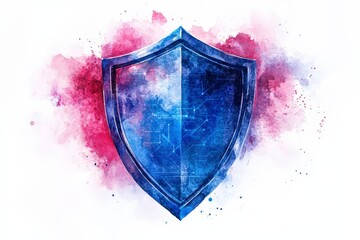 Poster - Digital Shield with Colorful Watercolor Splash Background for Security Concept