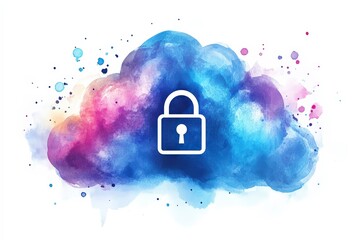 Poster - Abstract Cloud with Lock Icon in Vibrant Watercolor Style for Security Concept