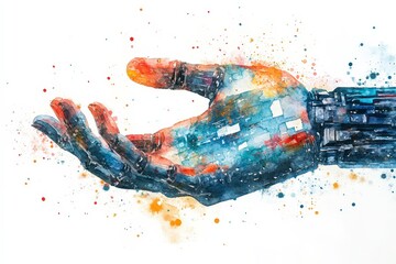 Poster - Colorful Artistic Representation of a Robotic Hand Reaching Out for Connection