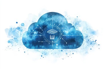 Poster - Creative Cloud Concept with Digital Connections and Wireless Data Transfer