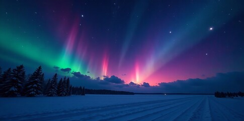 Wall Mural - dark sky full of twinkling stars and streaks of northern lights, magical, space