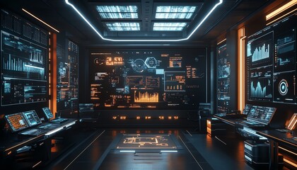 Poster - Hightech office with futuristic AI technology on a screen