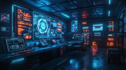 Poster - Futuristic AI technology room with holographic displays