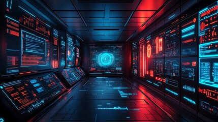 Poster - Futuristic AI technology room with holographic displays