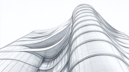 Aufkleber - Modern Architectural Design of a Wavy Glass Building Against a White Background