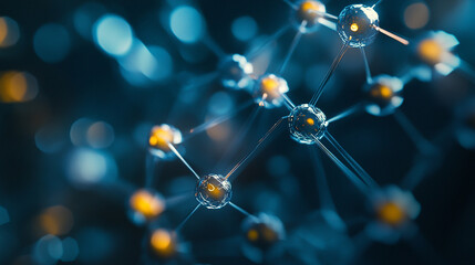 Poster - Intricate network of molecules illuminated by soft light reveals the beauty of science in a surreal blue atmosphere